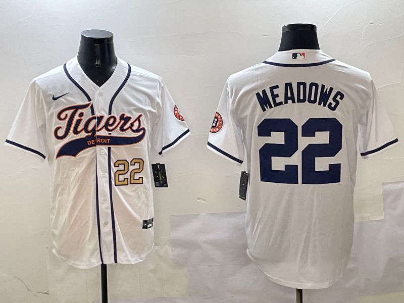 Men Detroit Tigers #22 Meadows White Jointly Name 2025 Nike MLB Jersey style 4